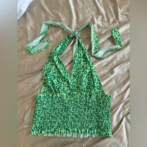 Leopard print halter top green